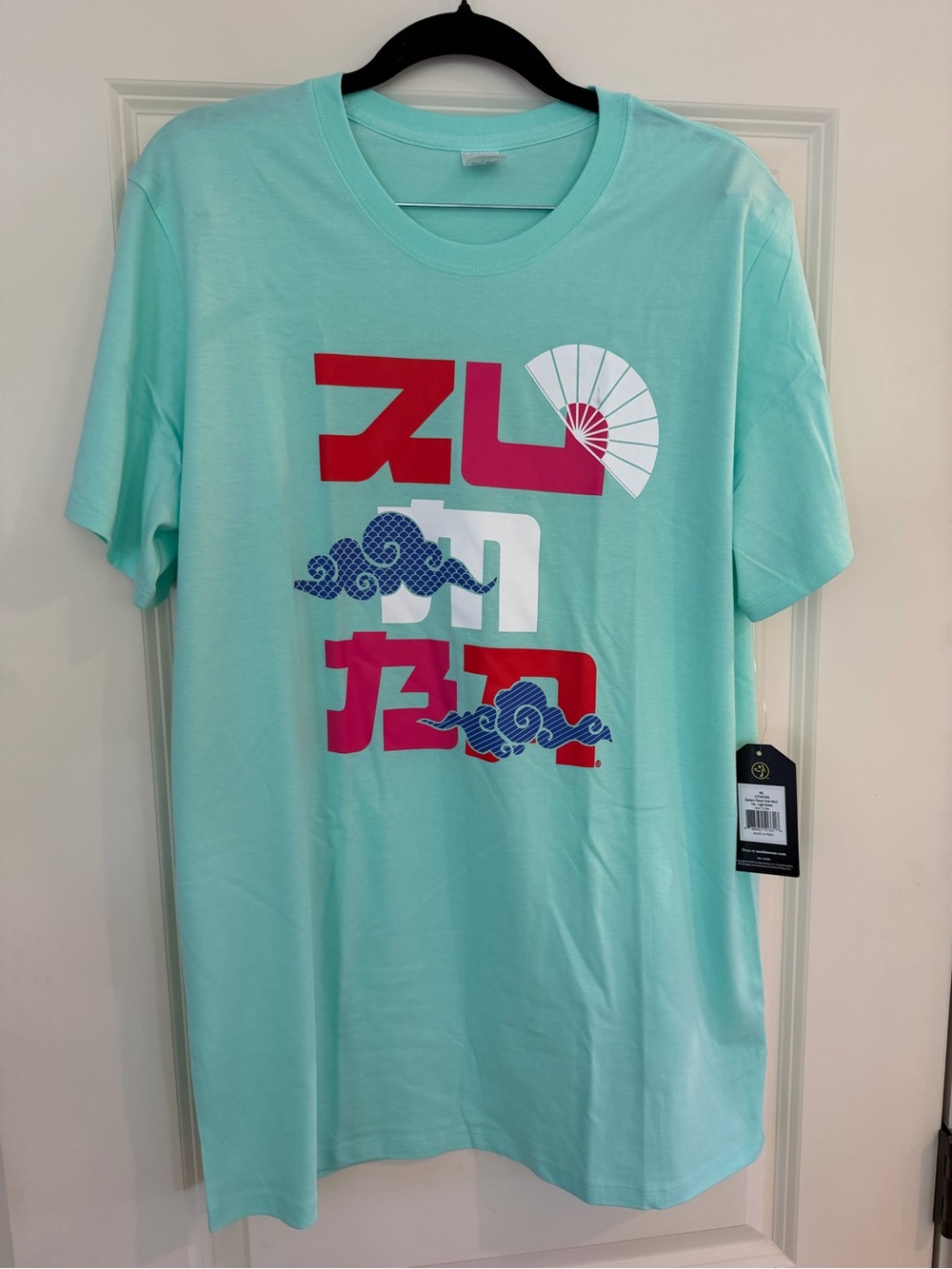 Zumba Fitness Mint Short Sleeve Tee with Red, White & Blue Graphic - Picture 3 of 3